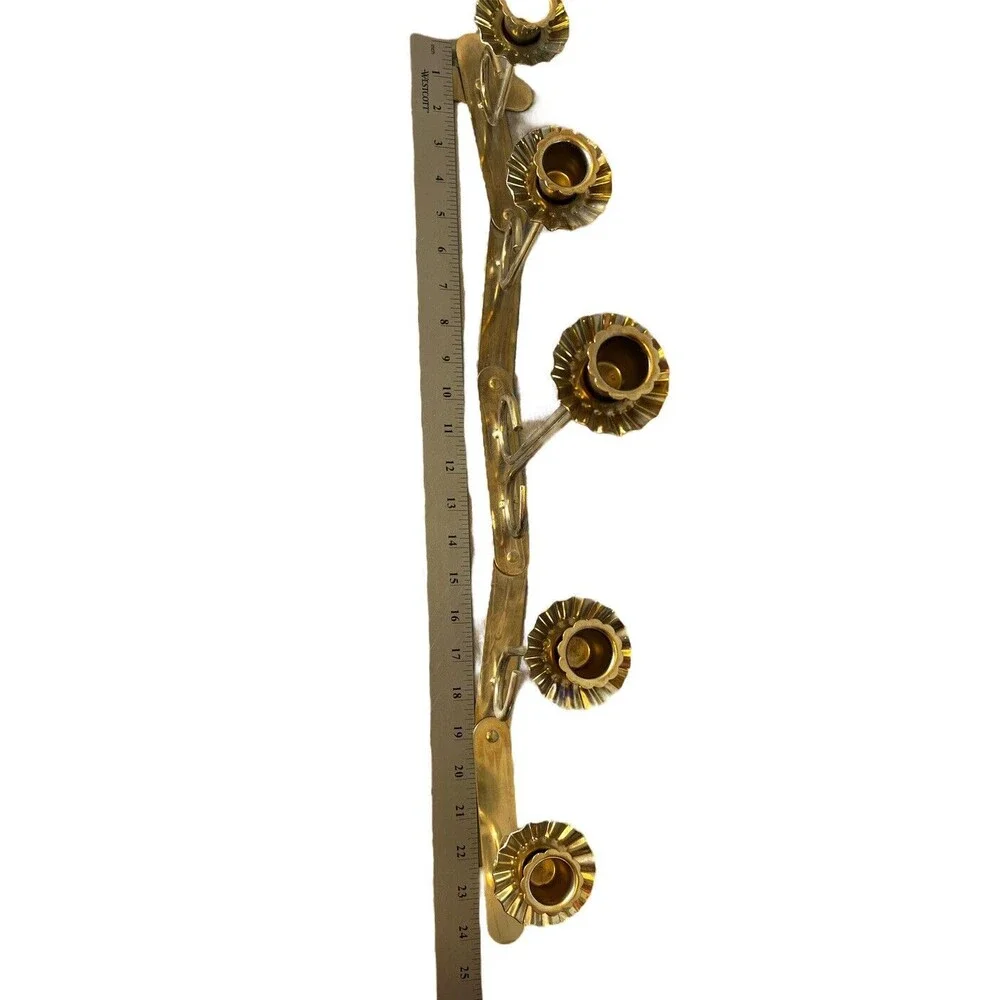 Vintage Jointed‎ Folding Brass Alloy 5 Candle Candelabra Candlesticks Ruffled